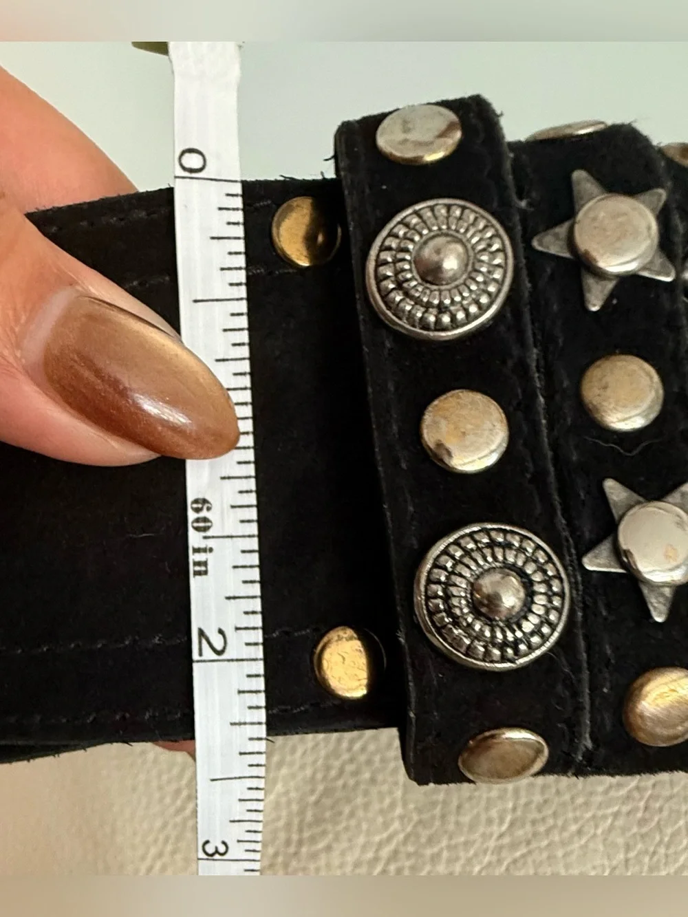 Y2K Express Suede Black Studded Women's Belt w/Mixed Metal Accents sz M 29-33 in